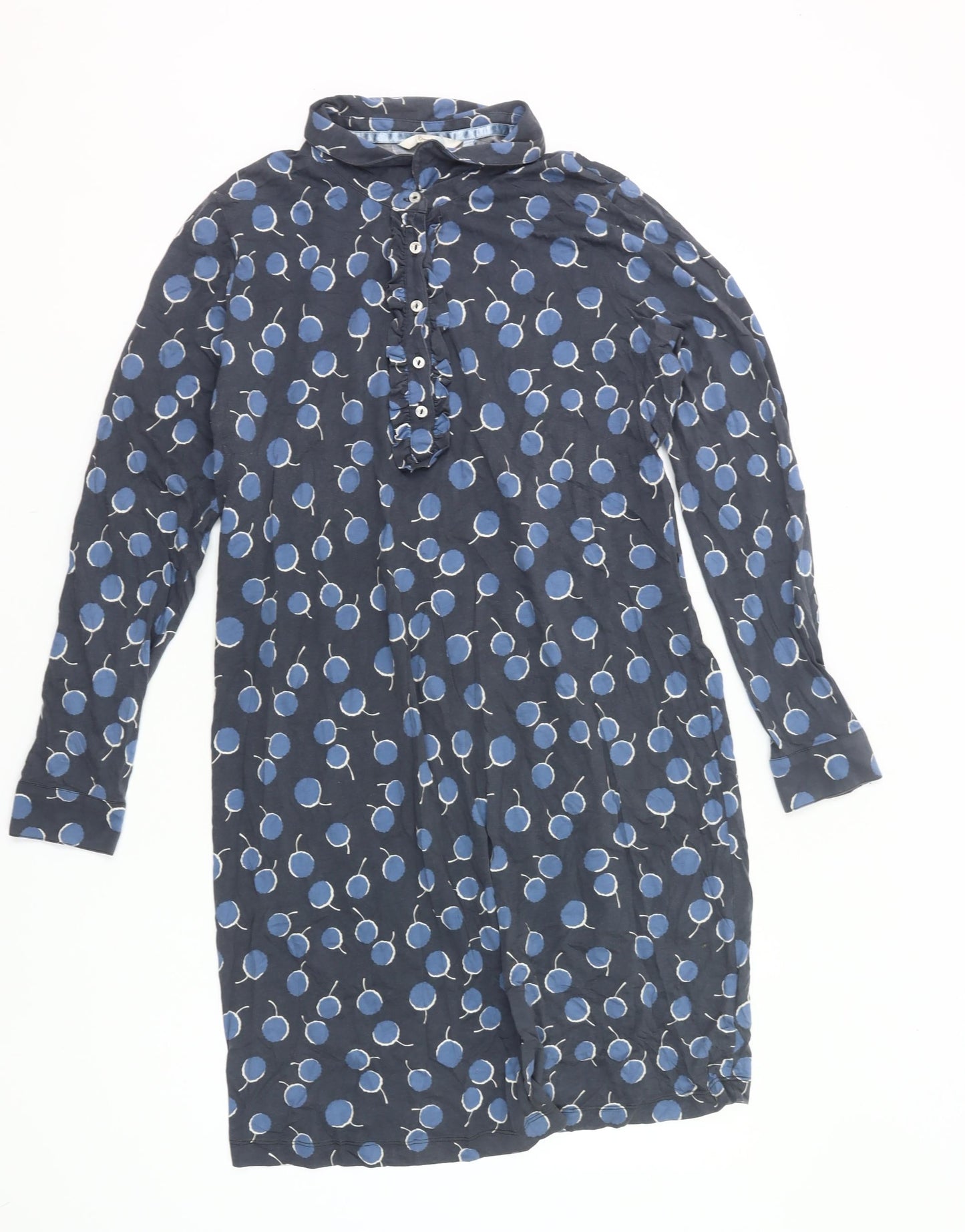 Boden Women’s Blue Polka Dot Shirt Dress Size 16 Long Sleeve Cotton