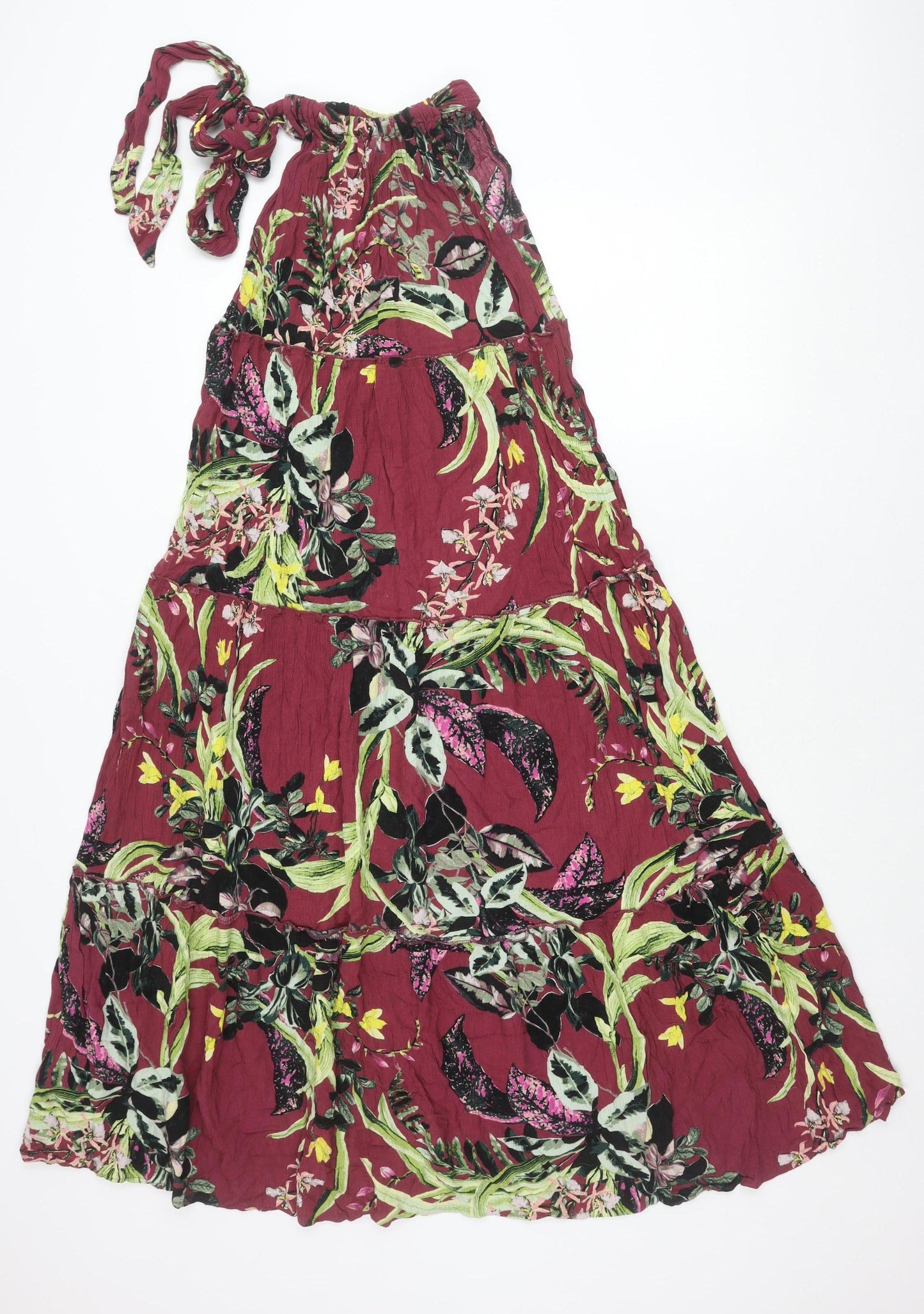 Next Womens Red Floral Halter Midi Dress Size 8 Summer Boho