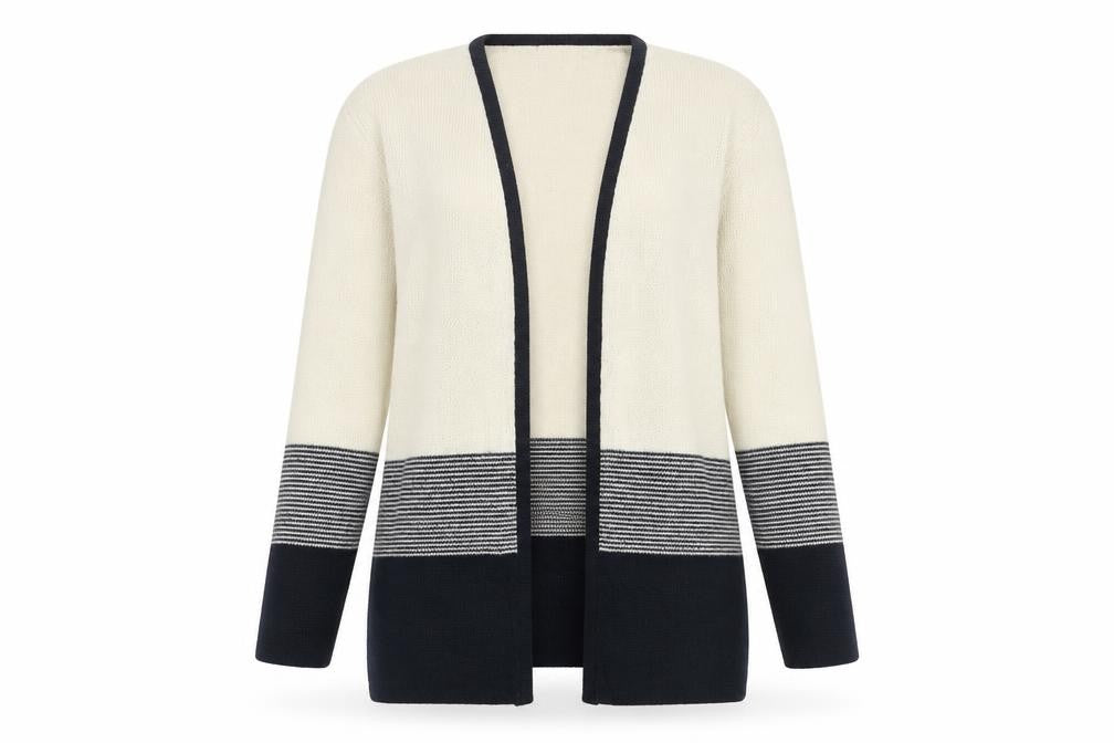 Janique Women’s Ivory Black Striped Long Sleeve Cardigan M