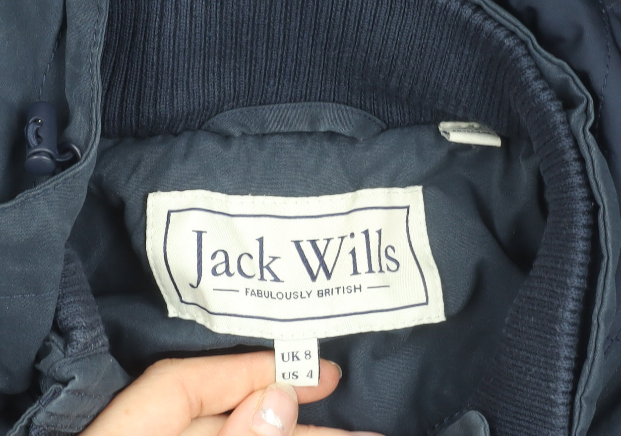 Jack Wills Womens Blue Parka Jacket Size 8 Hooded Cotton Blend