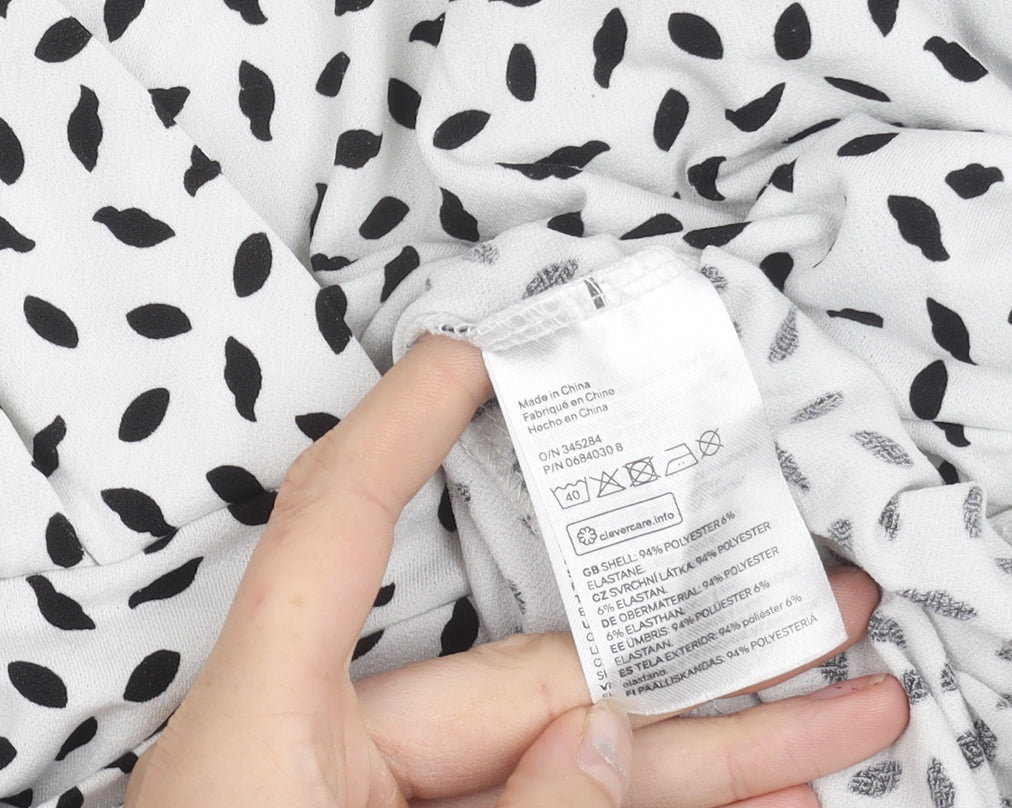 H&M Maternity Women's White Black Polka Dot Wrap Blouse Size 10