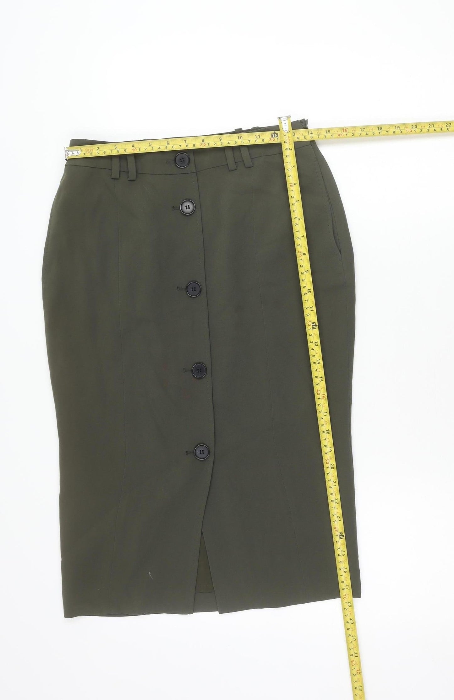 Hobbs Women’s Green Size 8 Pencil Skirt Button Detail Workwear