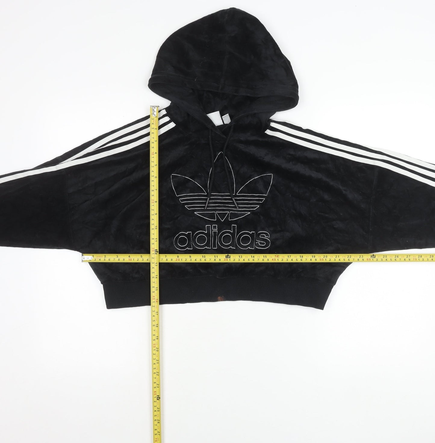 Adidas Women Black Size 12 Velour Hoodie Pullover Logo Sportswear