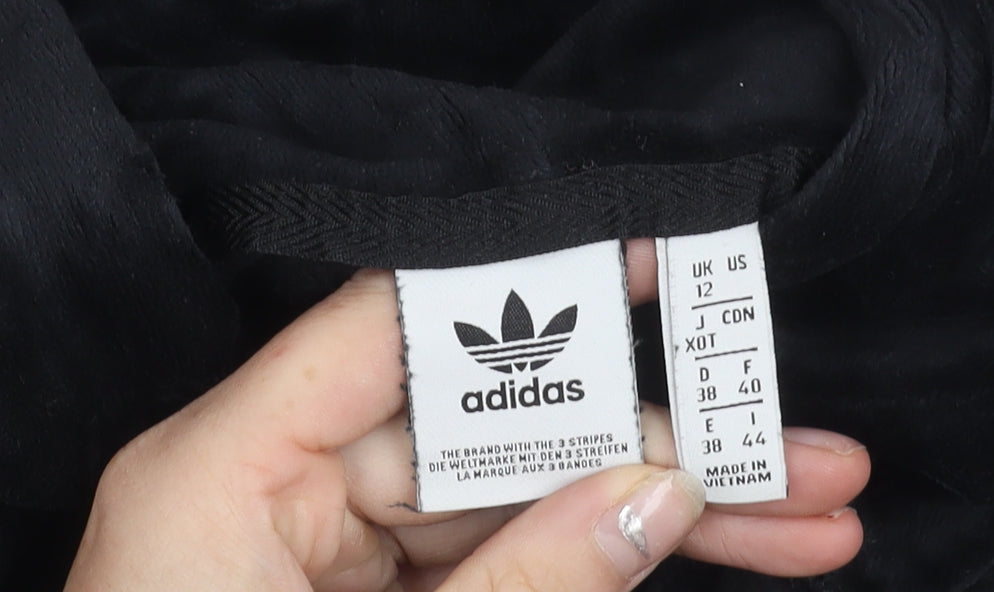 Adidas Women Black Size 12 Velour Hoodie Pullover Logo Sportswear