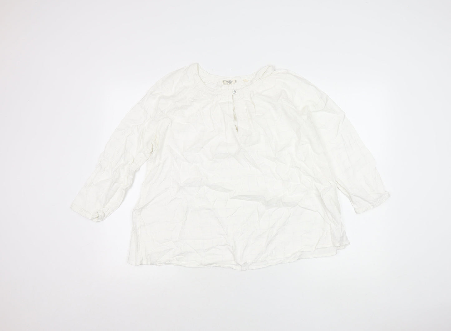 Fat Face Womens White Tunic Blouse UK 12 Long Sleeve Cotton Viscose
