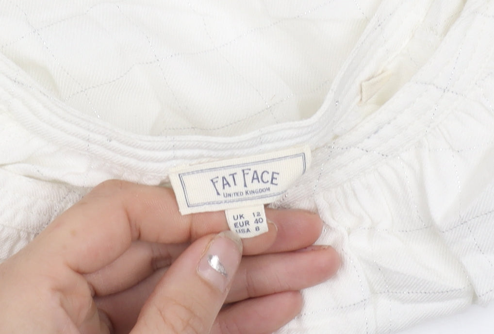 Fat Face Womens White Tunic Blouse UK 12 Long Sleeve Cotton Viscose