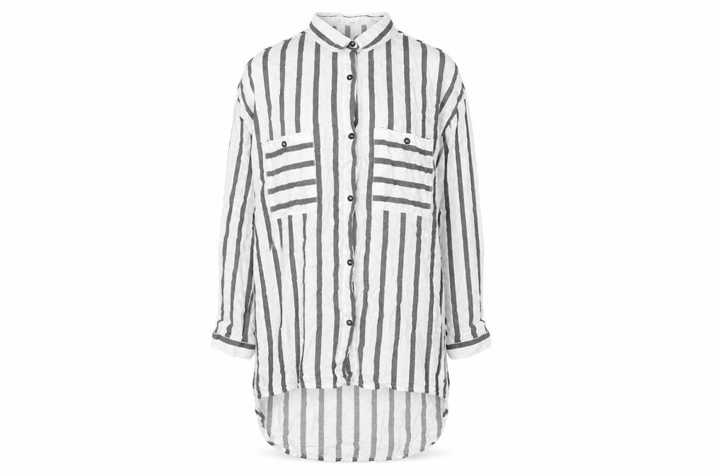 MNG Women’s White Striped Button-Up Tunic Shirt Size 8