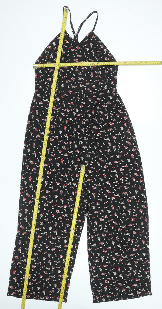Zalora Womens Black Floral Wide-Leg Sleeveless Jumpsuit XL