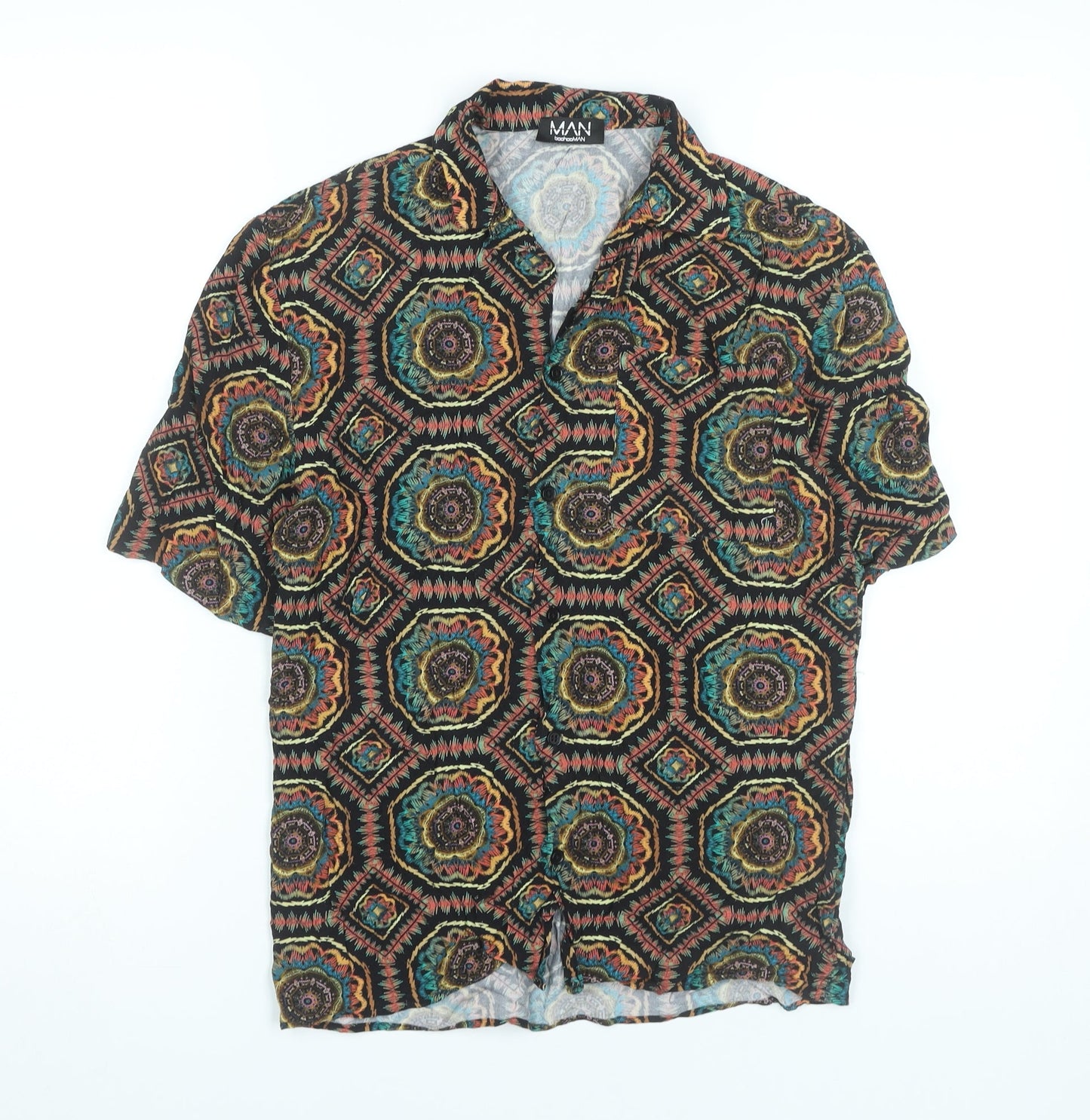 boohooMAN Men's Multicoloured XS Geometric Button-Up Short Sleeve Shirt
