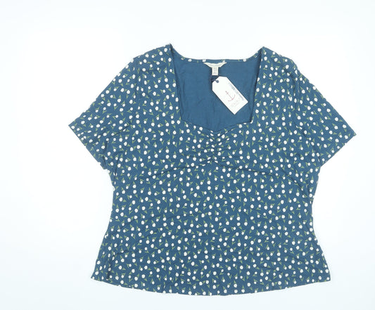 Seasalt Cornwall Womens Blue Floral T-Shirt UK 22 Plus Short Sleeve