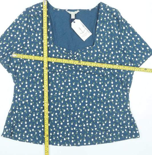 Seasalt Cornwall Womens Blue Floral T-Shirt UK 22 Plus Short Sleeve
