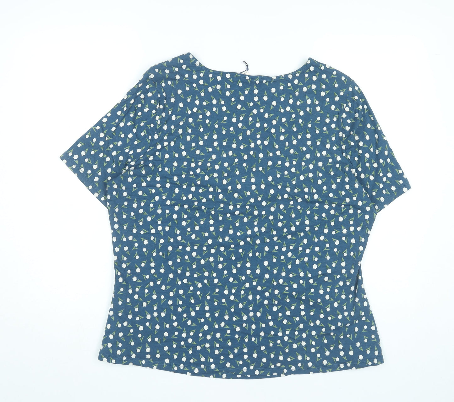 Seasalt Cornwall Womens Blue Floral T-Shirt UK 22 Plus Short Sleeve