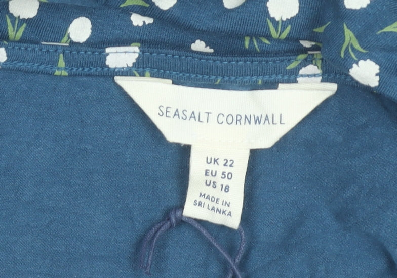 Seasalt Cornwall Womens Blue Floral T-Shirt UK 22 Plus Short Sleeve