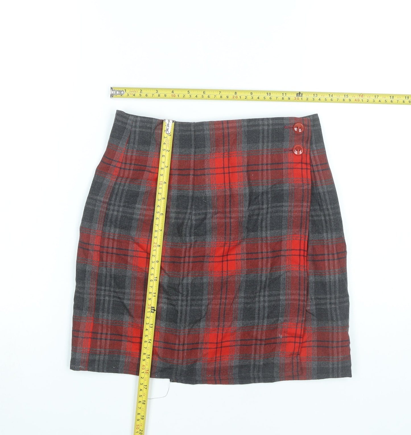 Creazioni by Santino Women Red Plaid Wool Knee Pencil Skirt M