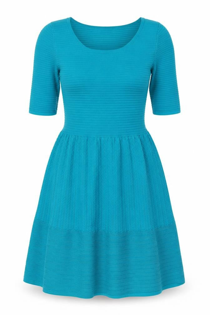 Coast Women’s Blue Fit & Flare Knit Dress Size 8 Half Sleeve