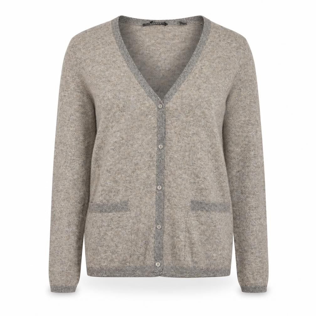 ESPRIT Women Grey Cardigan S V-Neck Wool Cashmere Blend