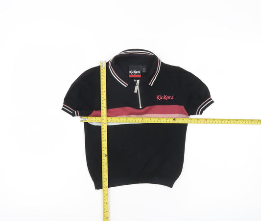 Kickers Womens XS Black Polo Shirt Zip Collar Striped Casual Top
