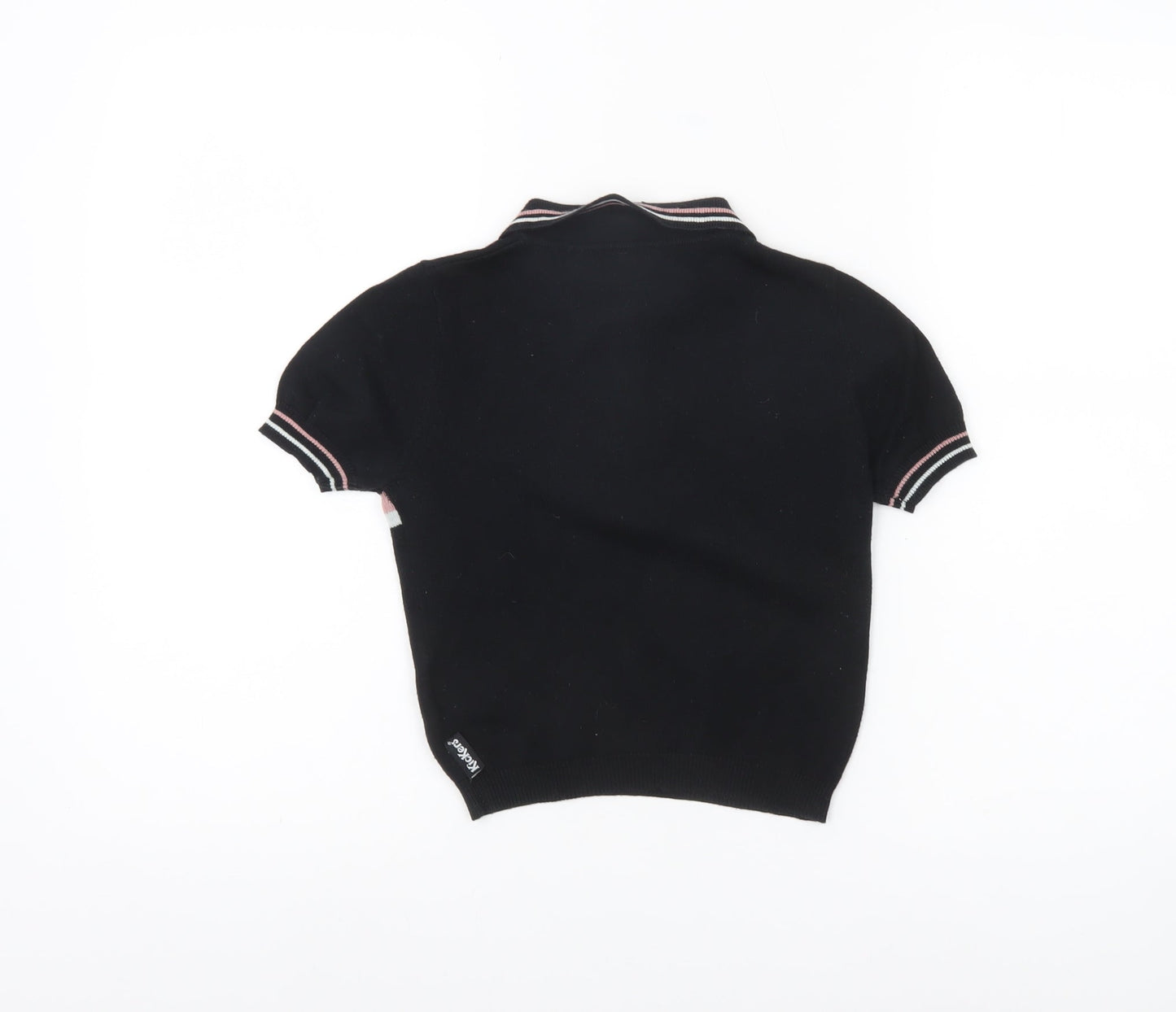 Kickers Womens XS Black Polo Shirt Zip Collar Striped Casual Top
