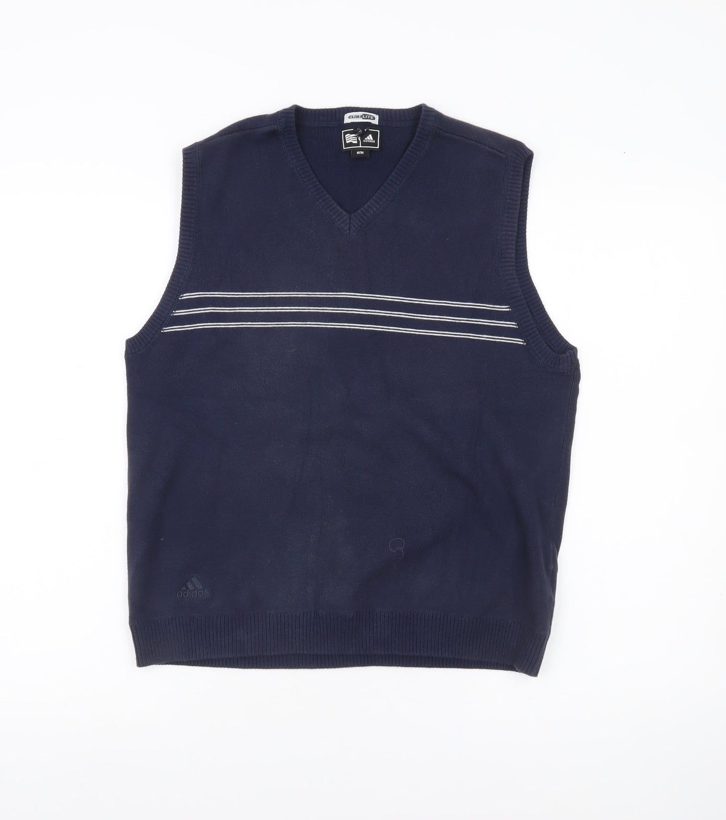 Adidas Men’s Blue V-Neck Sleeveless Vest Jumper Size M Cotton Blend