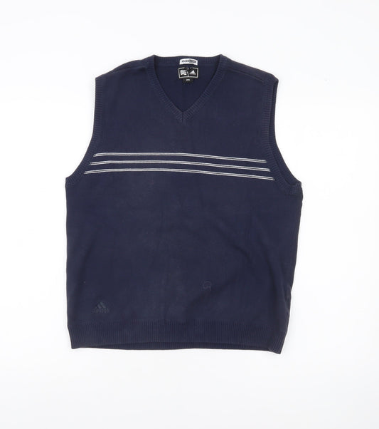 Adidas Men’s Blue V-Neck Sleeveless Vest Jumper Size M Cotton Blend