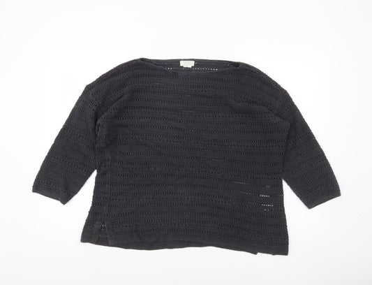Fat Face Women’s Black Crochet Cotton Jumper Size 12