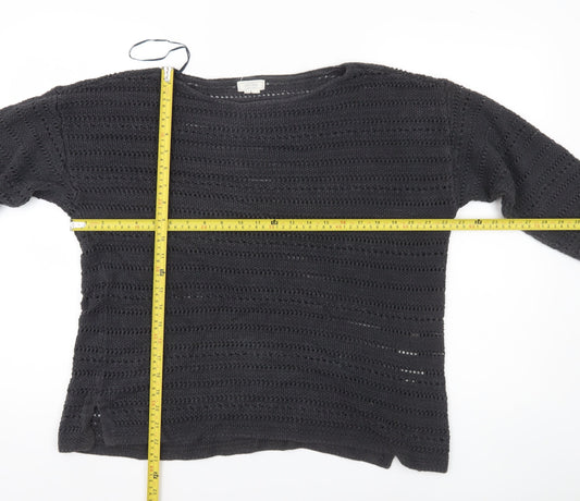 Fat Face Women’s Black Crochet Cotton Jumper Size 12