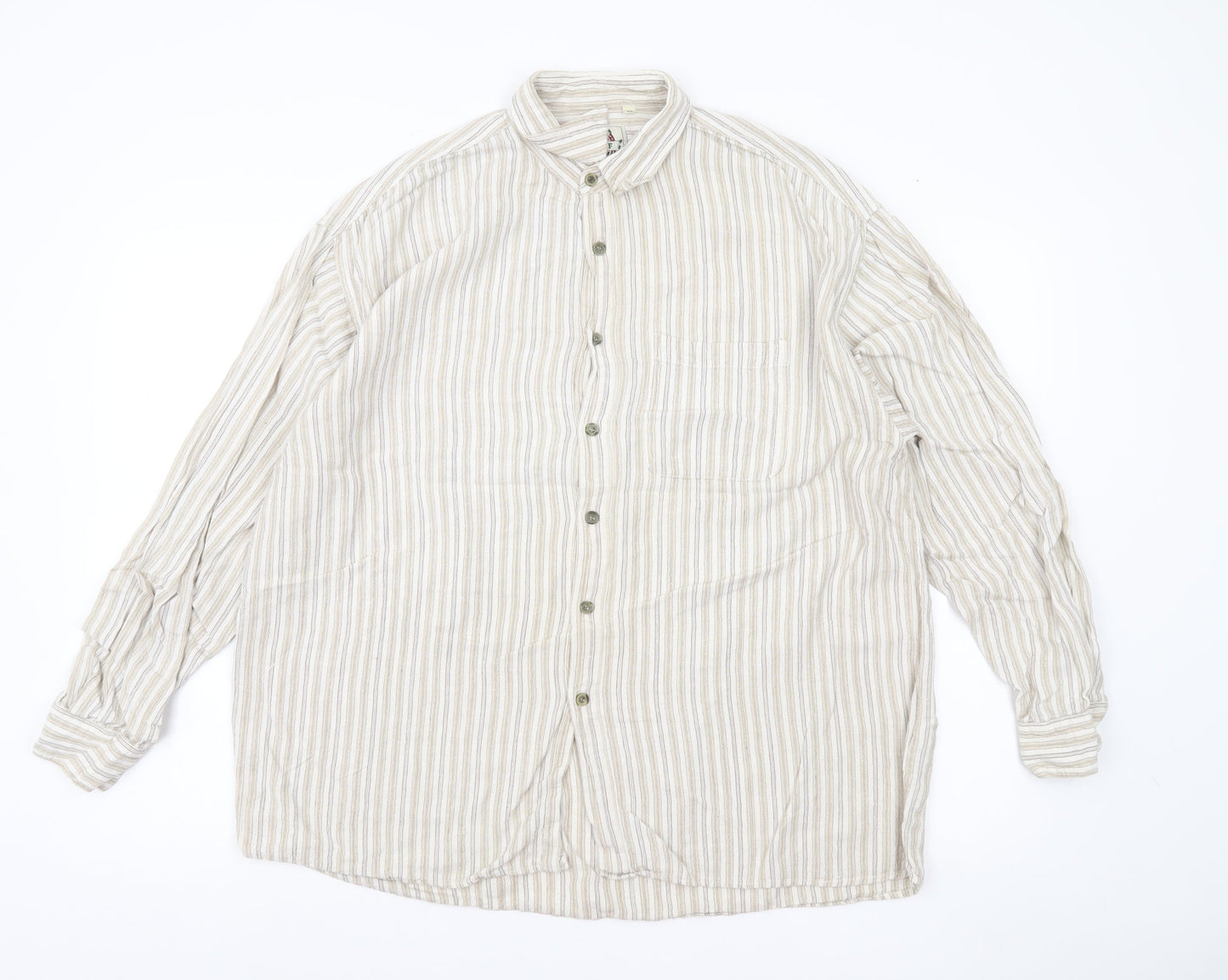 Natif Men’s Beige Striped Linen Cotton XL Casual Button-Up Shirt