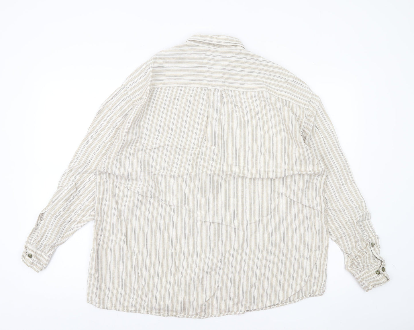 Natif Men’s Beige Striped Linen Cotton XL Casual Button-Up Shirt