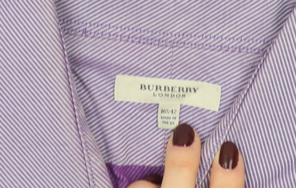 Burberry Men’s Purple Striped Cotton Dress Shirt 16.5 42cm