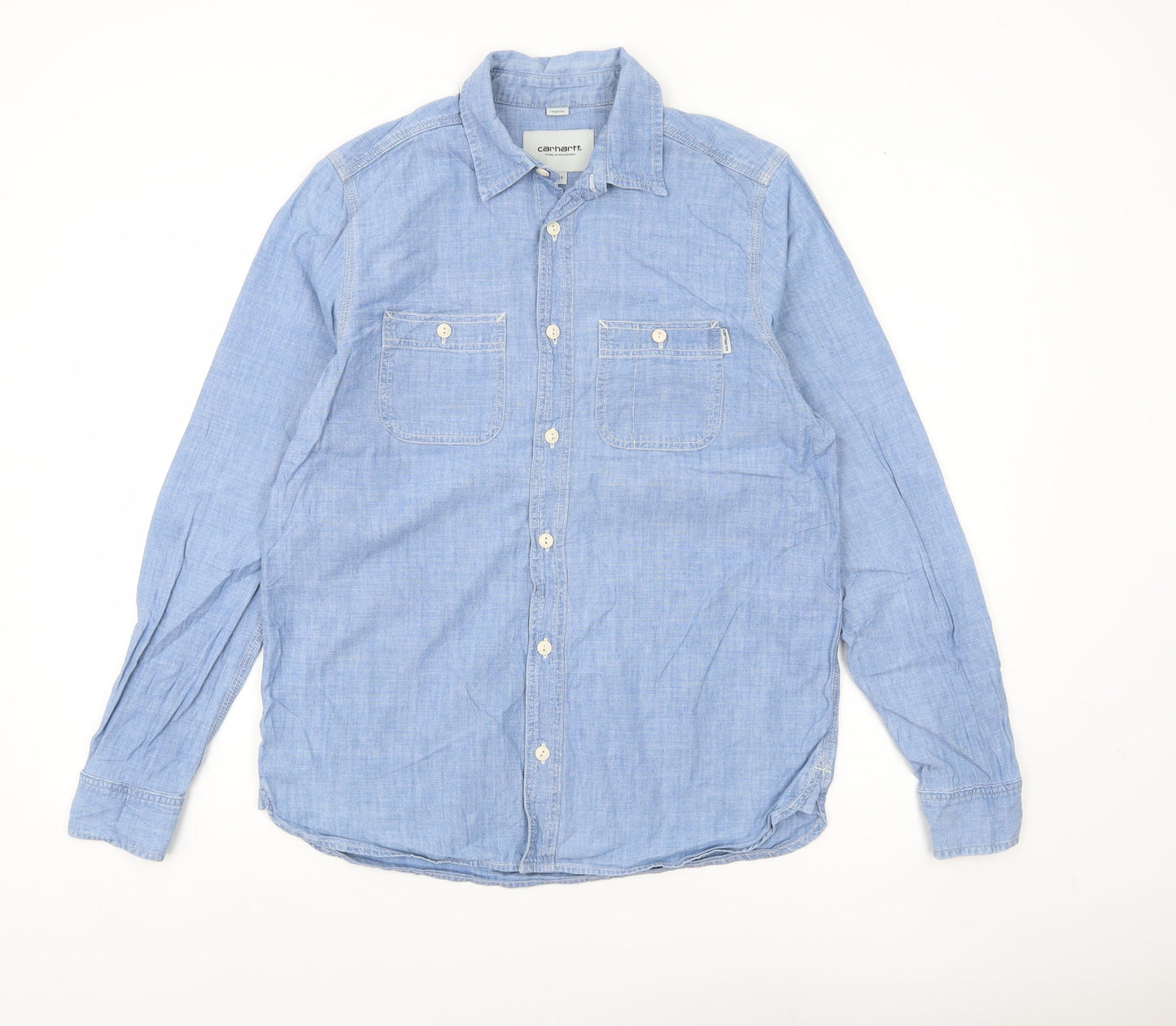 Carhartt Men Blue Cotton Chambray Button-Up Shirt S Regular Fit