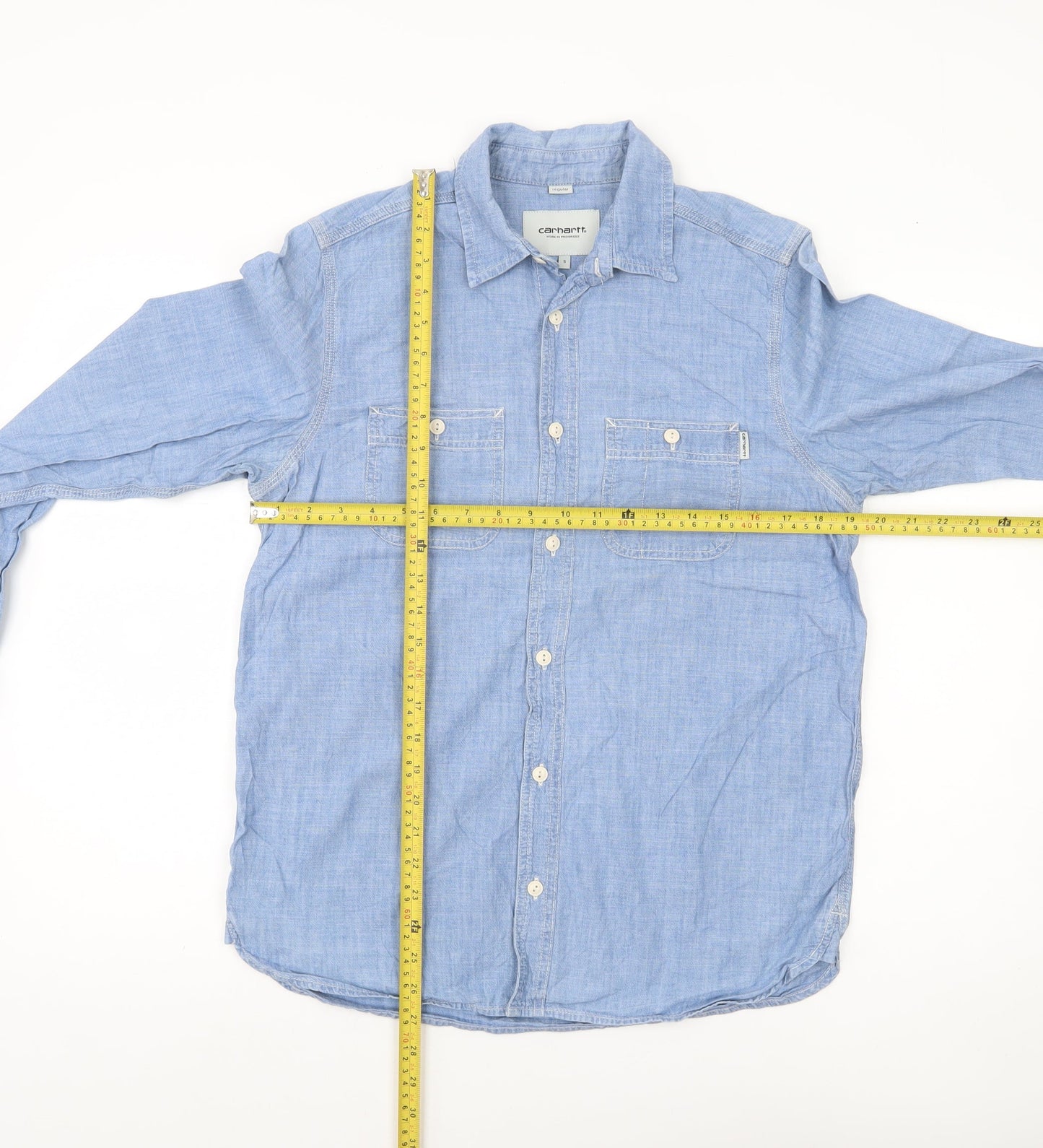 Carhartt Men Blue Cotton Chambray Button-Up Shirt S Regular Fit