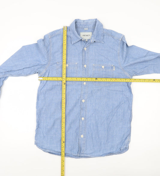Carhartt Men Blue Cotton Chambray Button-Up Shirt S Regular Fit