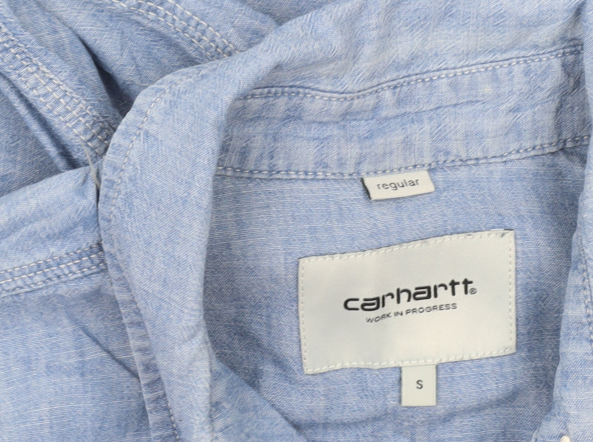 Carhartt Men Blue Cotton Chambray Button-Up Shirt S Regular Fit