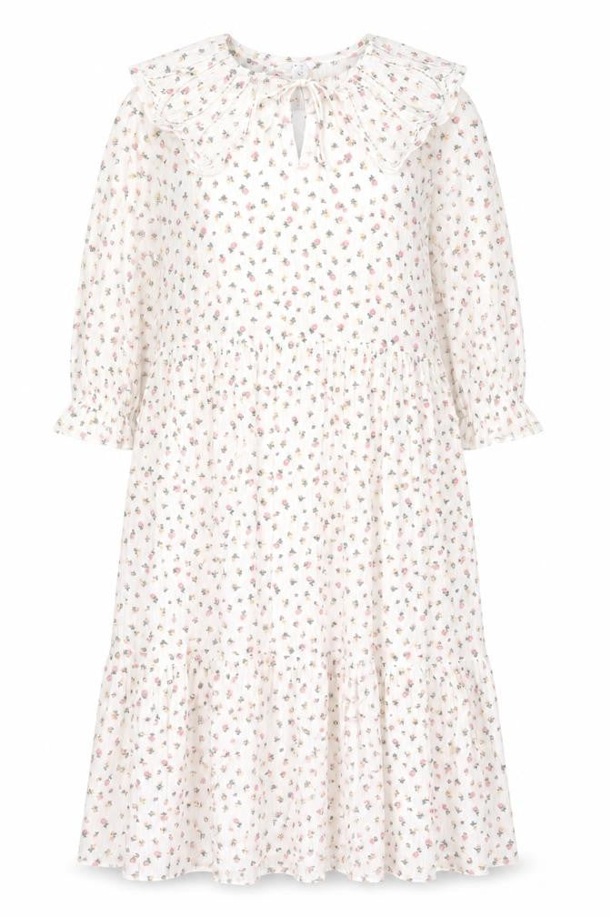 New Look Women White Floral Midi A-Line Dress Size 8 Long Sleeve