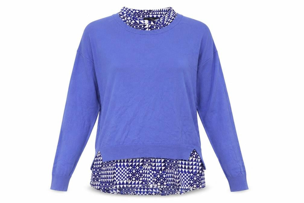 Next Women’s Blue Cotton Pullover Jumper Size 12 Geometric Trim