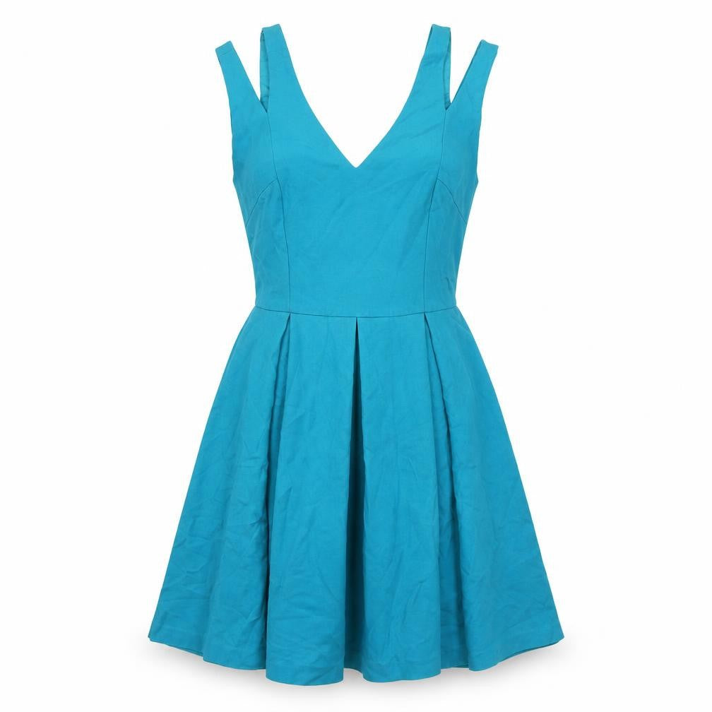 Oasis Women’s Blue Skater Dress Size 8 V-Neck Sleeveless