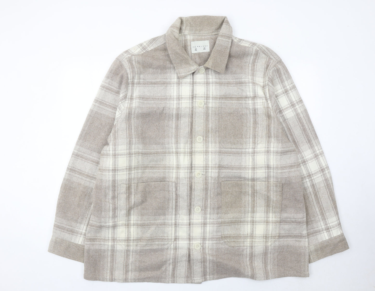 FW Bridge Womens Beige Check Jacket 2XL Plus Long Sleeve Casual
