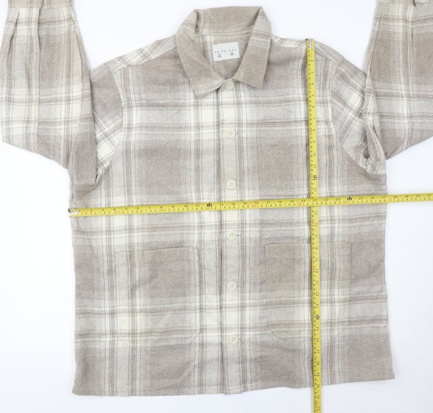 FW Bridge Womens Beige Check Jacket 2XL Plus Long Sleeve Casual
