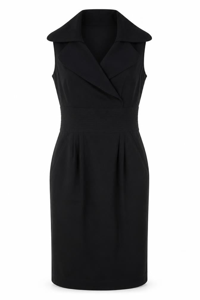 Zara Basic Women’s Black Knee Length Sheath Dress M Collared Workwear