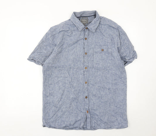 FatFace Men’s Blue Chambray Linen Cotton Short Sleeve Shirt M