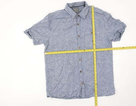 FatFace Men’s Blue Chambray Linen Cotton Short Sleeve Shirt M