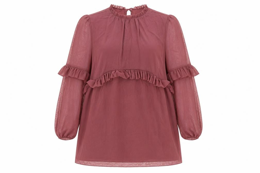Marks and Spencer Women’s Petite Purple Shift Dress Size 14 Ruffle Long Sleeve