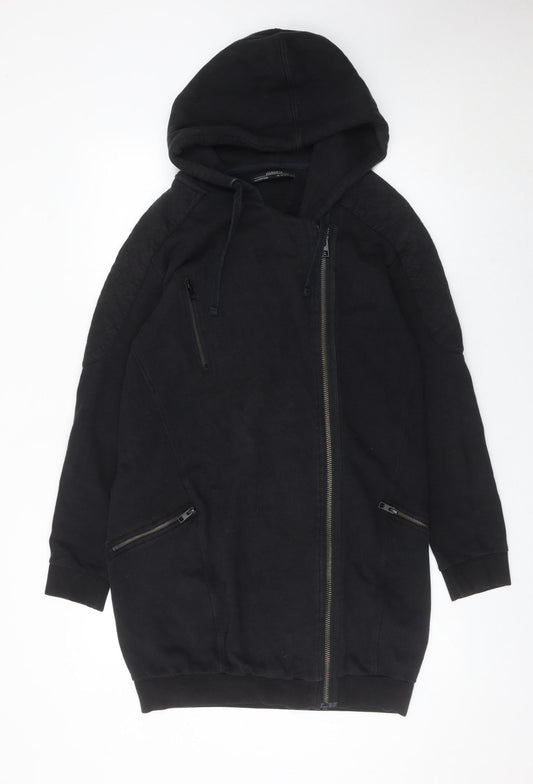 AllSaints Womens Black Full Zip Hoodie UK 10 Cotton Modal Quilted Detail