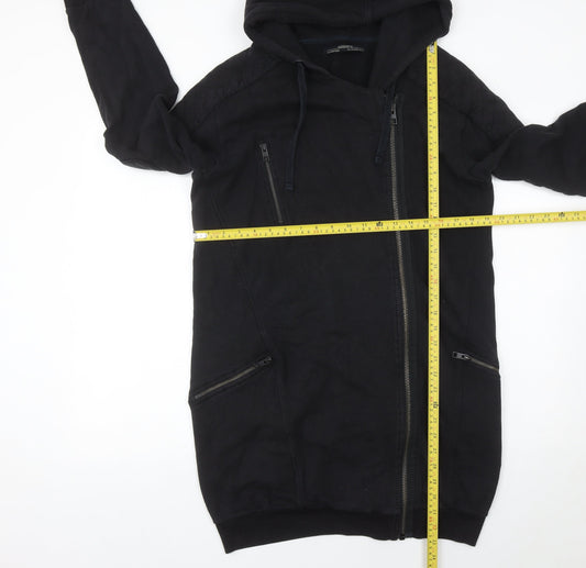 AllSaints Womens Black Full Zip Hoodie UK 10 Cotton Modal Quilted Detail