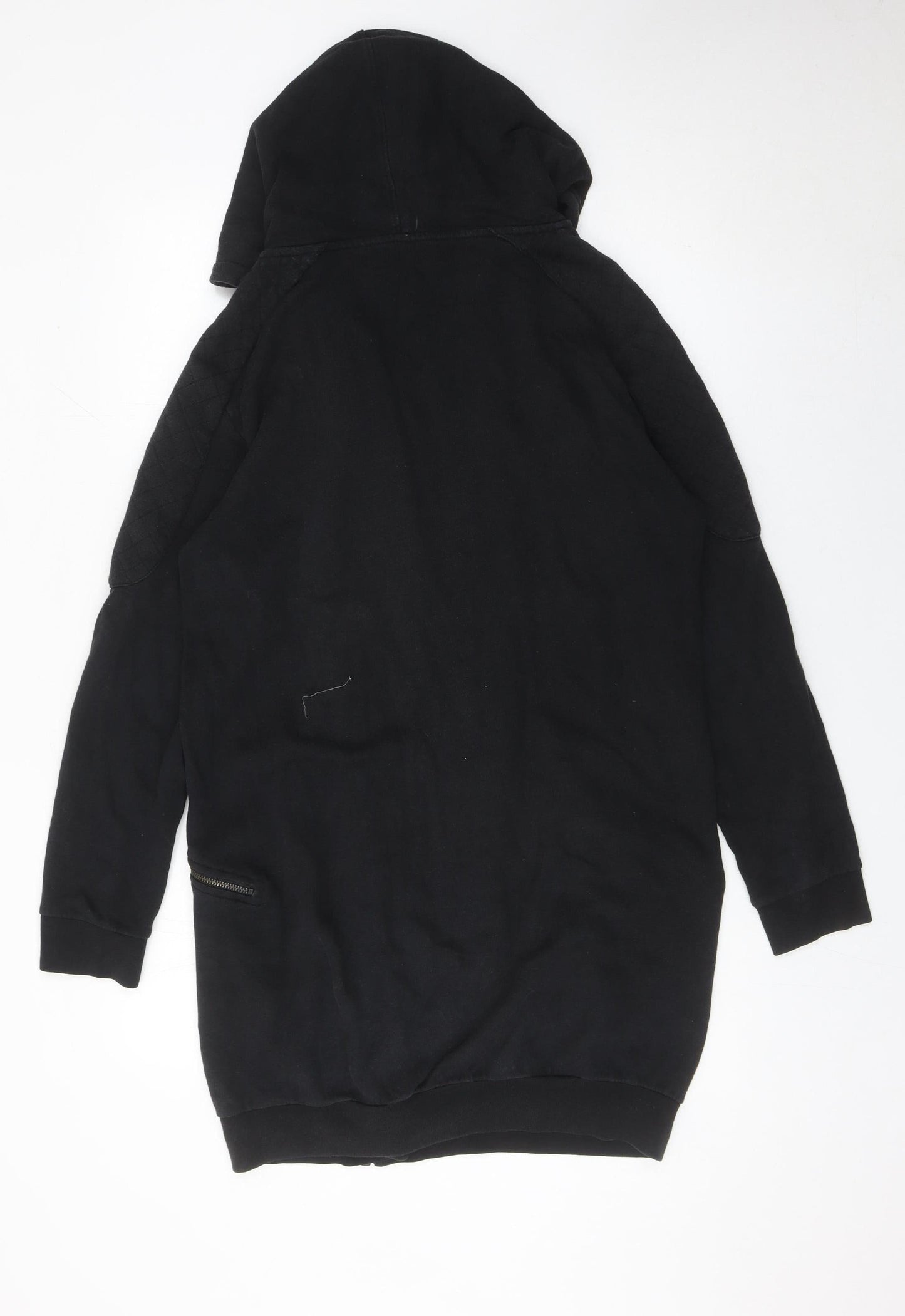 AllSaints Womens Black Full Zip Hoodie UK 10 Cotton Modal Quilted Detail