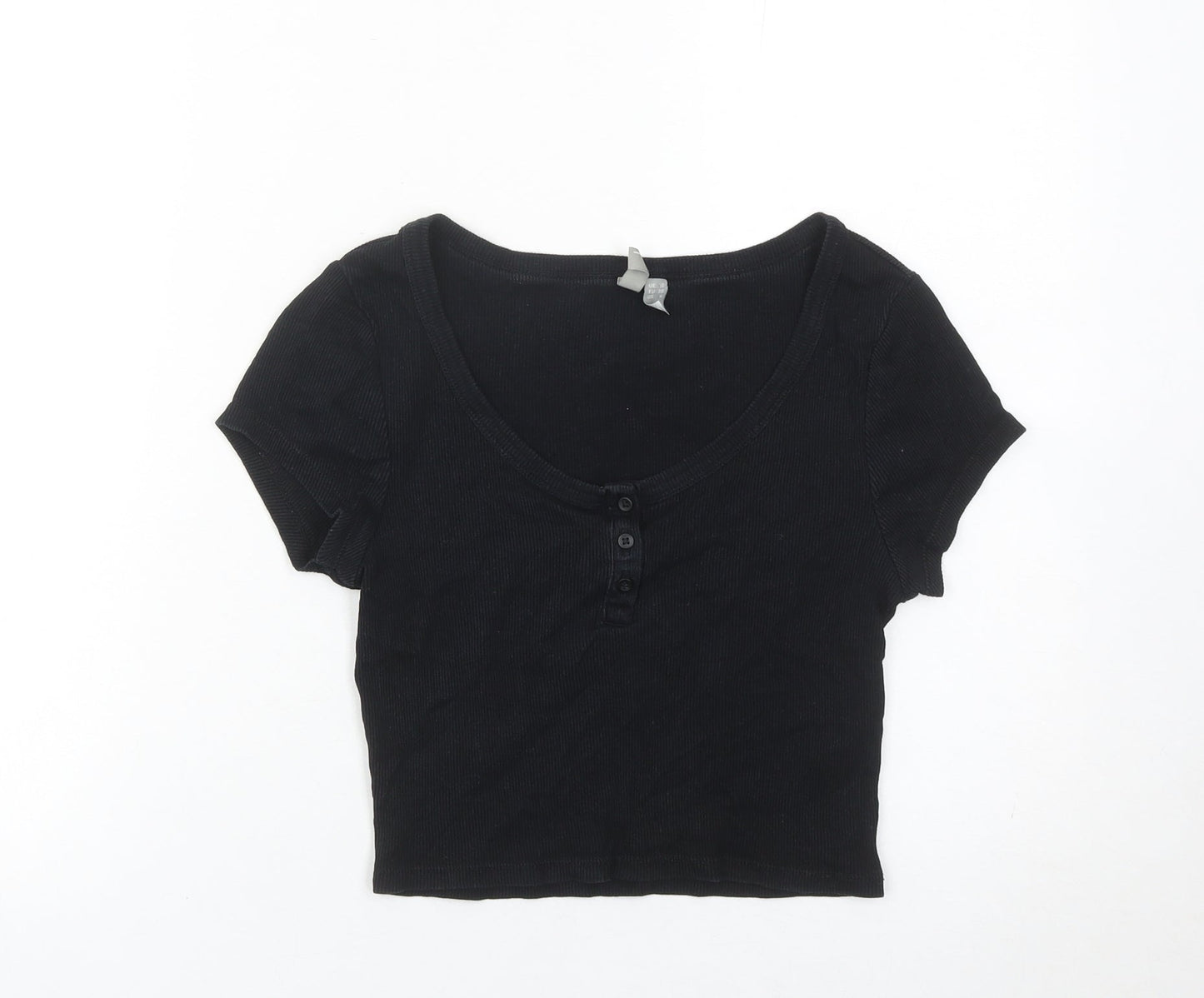 ASOS Women’s Black Size 10 Cropped Cotton Button T-Shirt