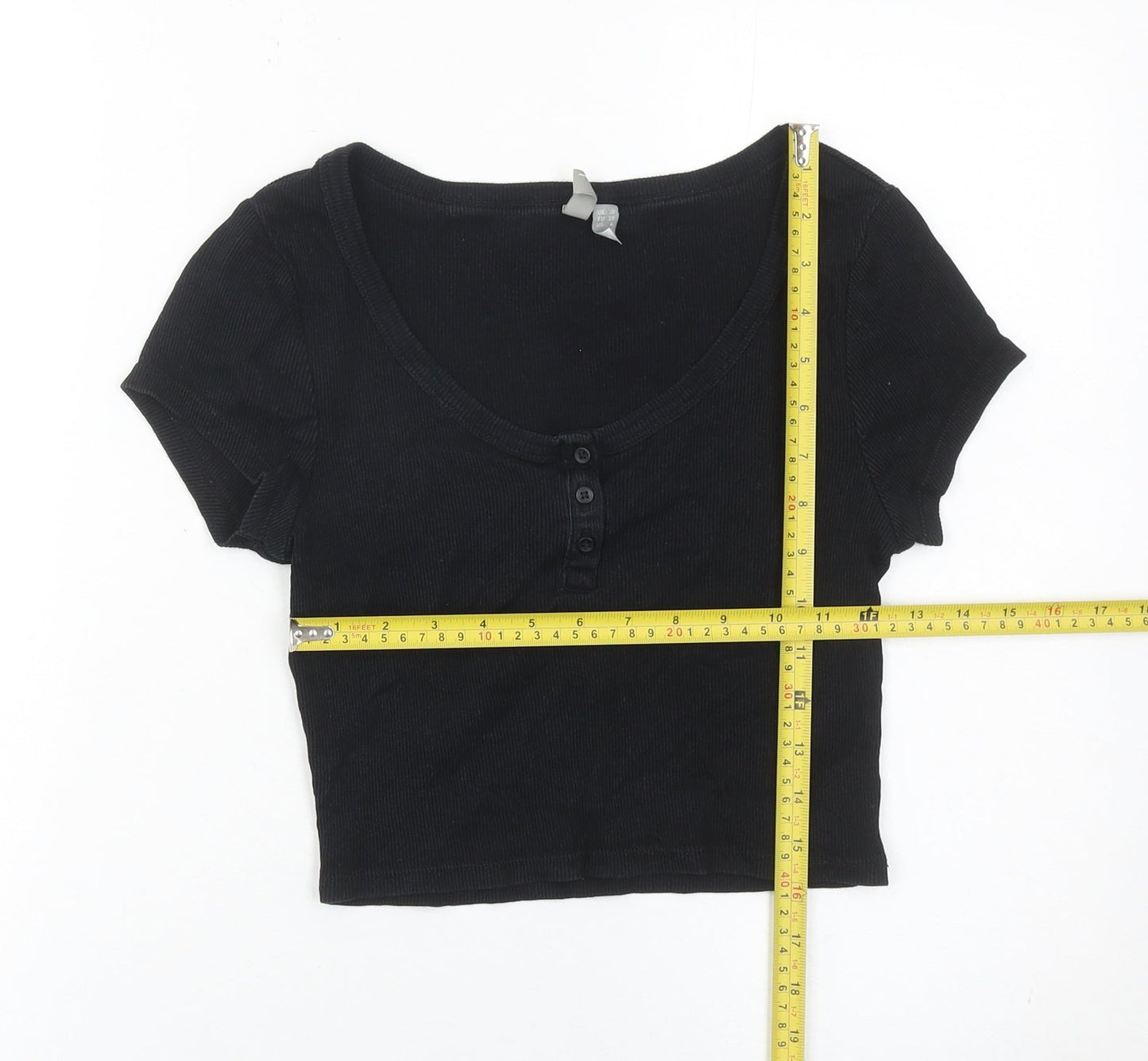ASOS Women’s Black Size 10 Cropped Cotton Button T-Shirt