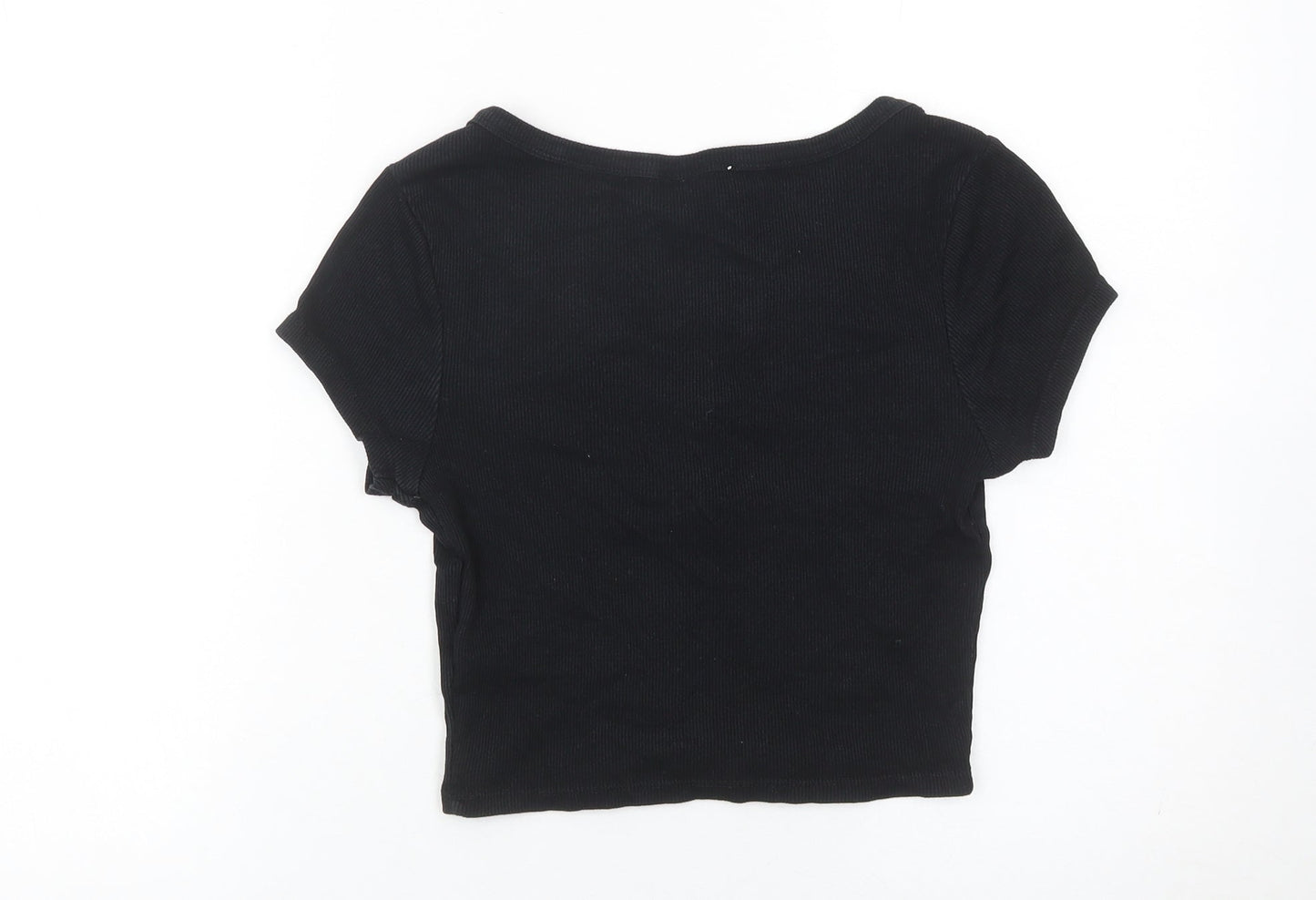 ASOS Women’s Black Size 10 Cropped Cotton Button T-Shirt
