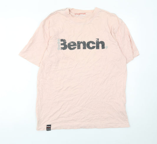 Bench Mens Pink Cotton Graphic Logo T-Shirt Size M