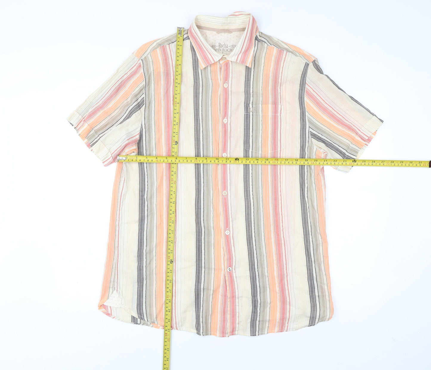 Rocha John Rocha Men's Multicoloured Striped Linen Cotton Shirt L